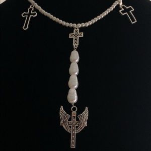 Faux Pearl cross necklace